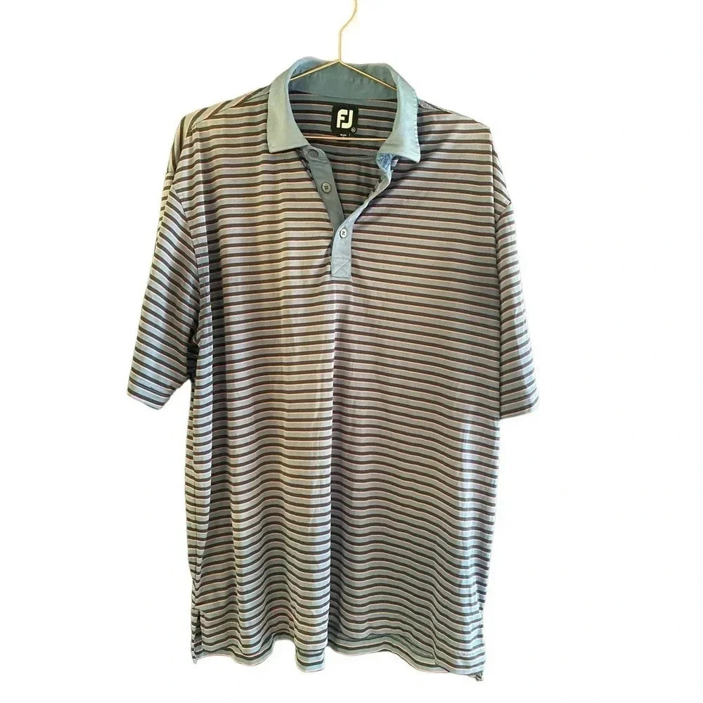 Footjoy FJ Men's Multicolor Striped Short Sleeve Button Up Polo Shirt Size XL